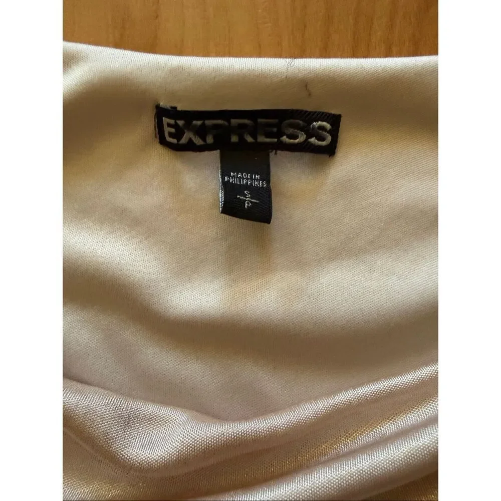Express Bodycon Ruched Champagne Dress Cowl Neck Women’s Size Petite S - Picture 5 of 8
